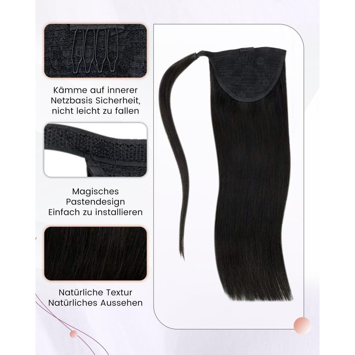 Echthaar Zopf Extension Schwarz 30cm Remy Pferdeschwanz