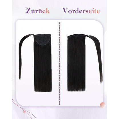 Echthaar Zopf Extension Schwarz 30cm Remy Pferdeschwanz
