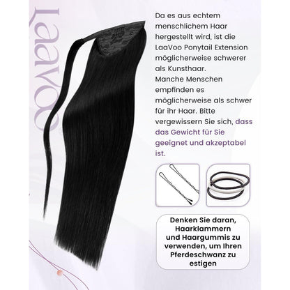 Echthaar Zopf Extension Schwarz 30cm Remy Pferdeschwanz