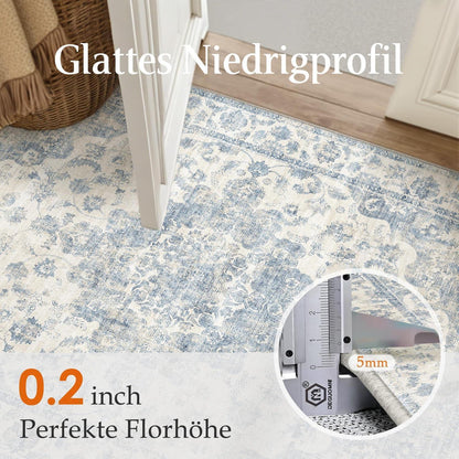 Vintage Teppich Blau 300x400cm - Waschbarer Wohnzimmerteppich
