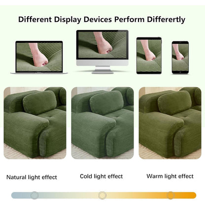 Modulares 3-Sitzer Cord Sofa mit Ottomane – Grün
