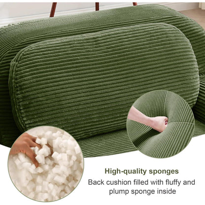 Modulares 3-Sitzer Cord Sofa mit Ottomane – Grün