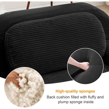 Modulares 3-Sitzer Cord Sofa mit Ottomane – Schwarz