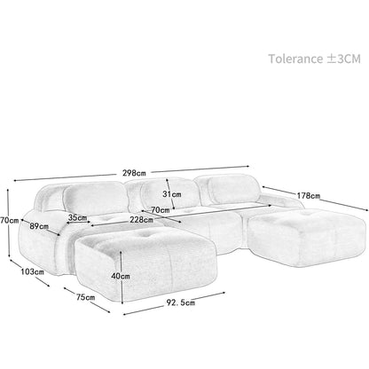 Modulares 3-Sitzer Cord Sofa mit Ottomane – Schwarz