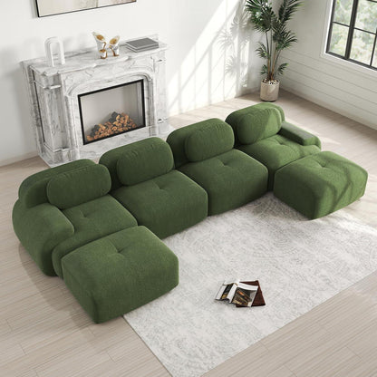 Modulares Cord Sofa 4-Sitzer mit Ottomane – Grün