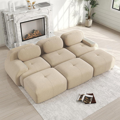 Modulares 3-Sitzer Cord Sofa mit Ottomane – Beige