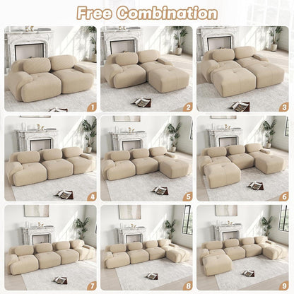 Modulares 3-Sitzer Cord Sofa mit Ottomane – Beige
