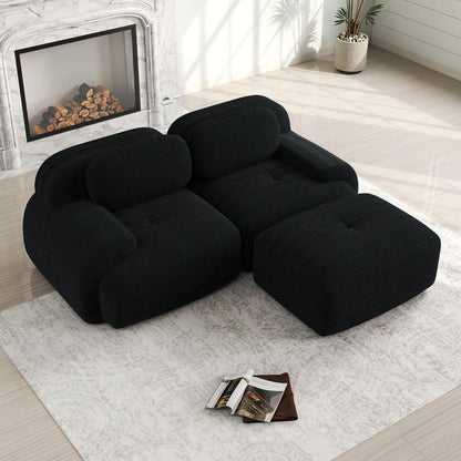 Modulares 2-Sitzer Cord Sofa mit Ottomane – Schwarz