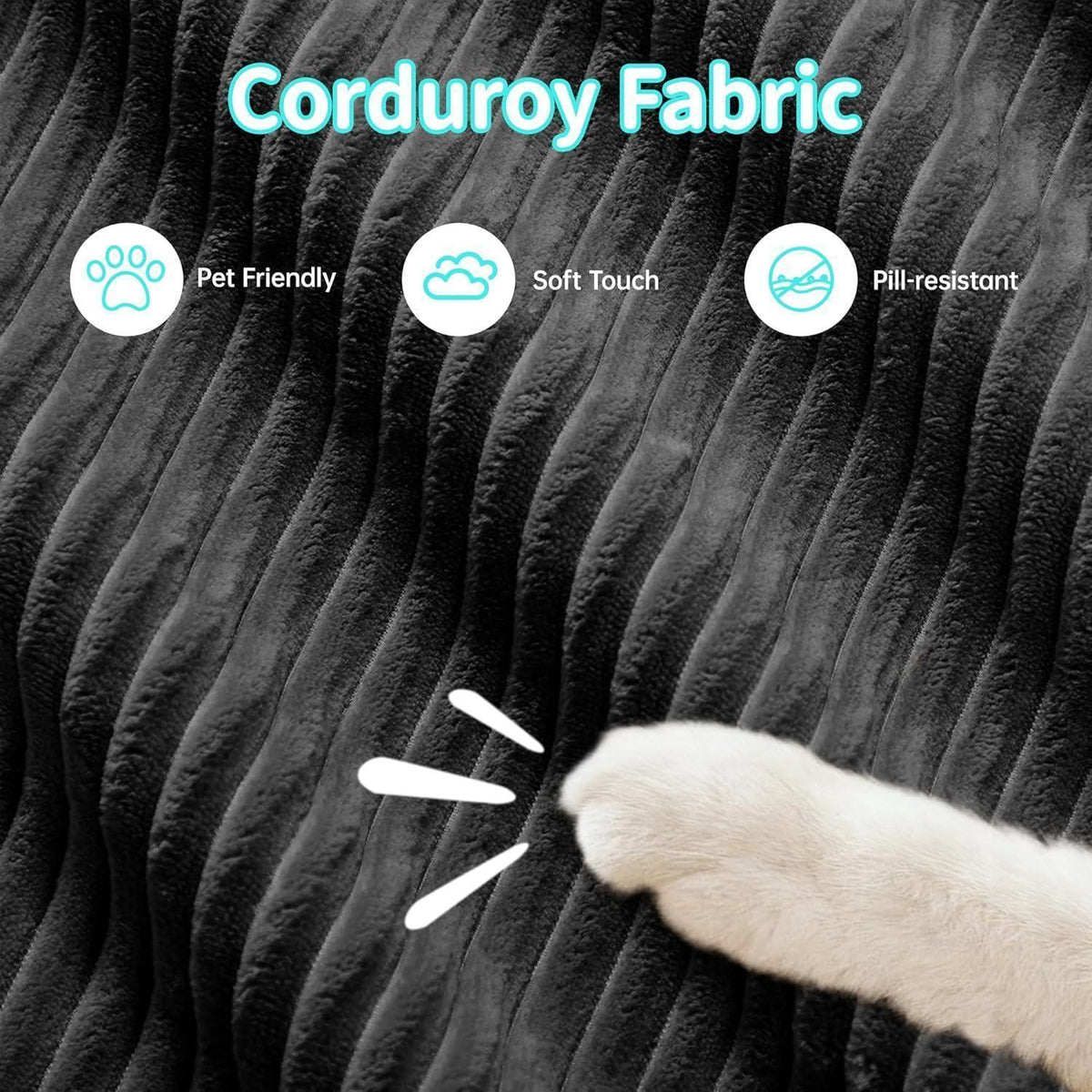 Modulares 2-Sitzer Cord Sofa mit Ottomane – Schwarz