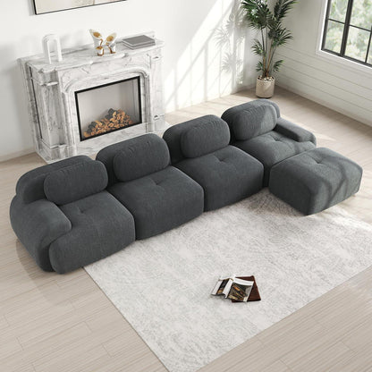 Modulares Cord Sofa 4-Sitzer mit Ottomane – Grau