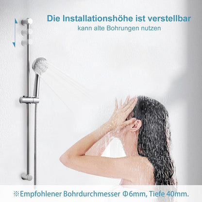 OFFO Duschset mit 3 Strahlarten & verstellbarer Duschstange