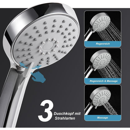 OFFO Duschset mit 3 Strahlarten & verstellbarer Duschstange