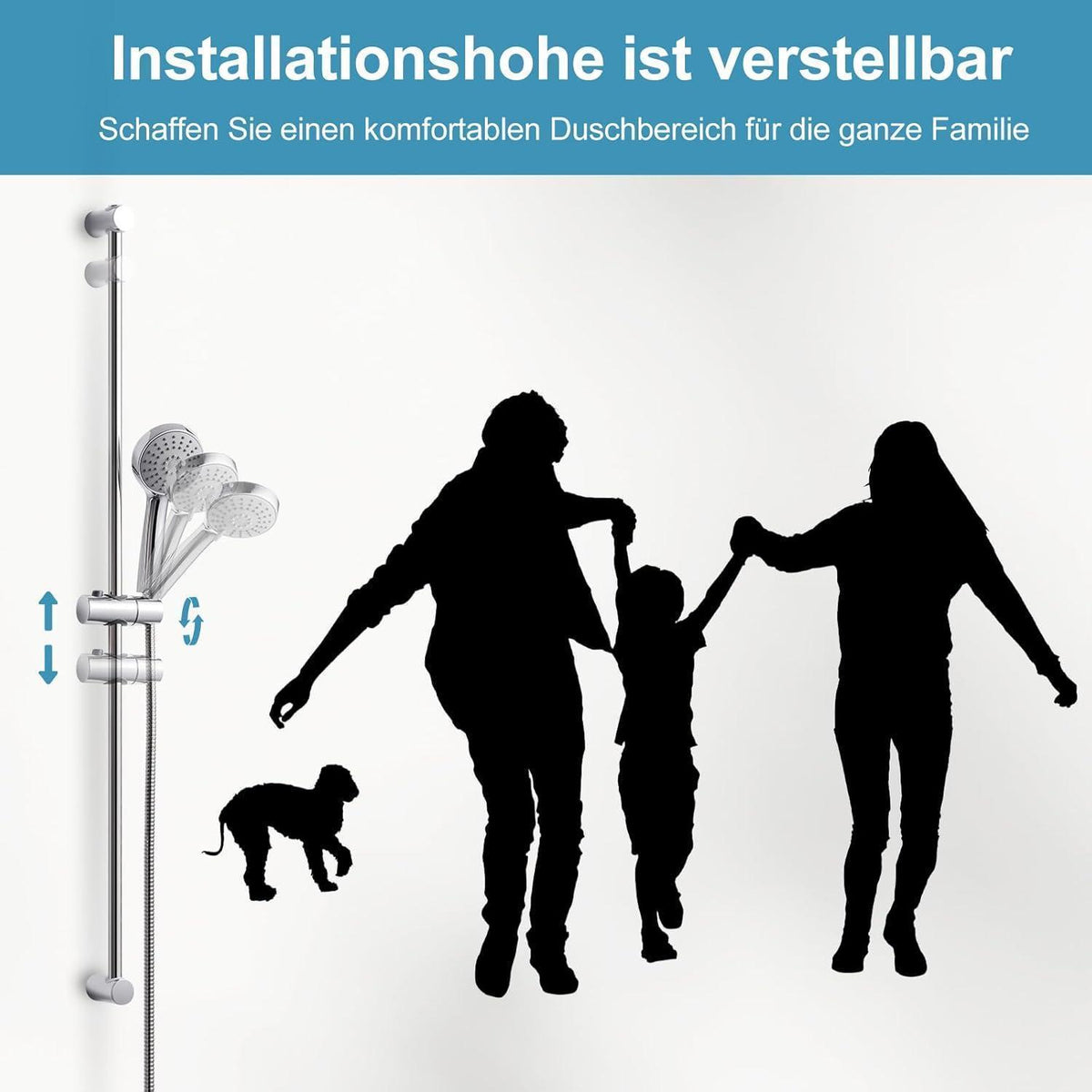 OFFO Duschset mit 3 Strahlarten & verstellbarer Duschstange