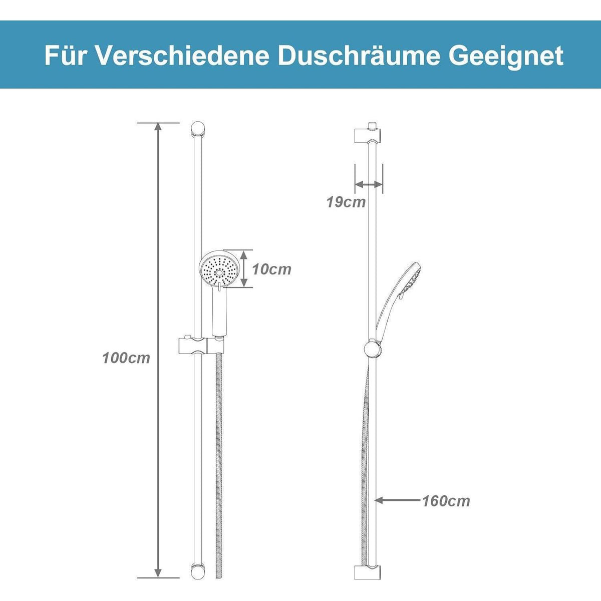 OFFO Duschset mit 3 Strahlarten & verstellbarer Duschstange