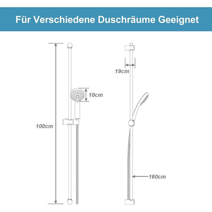 OFFO Duschset mit 3 Strahlarten & verstellbarer Duschstange