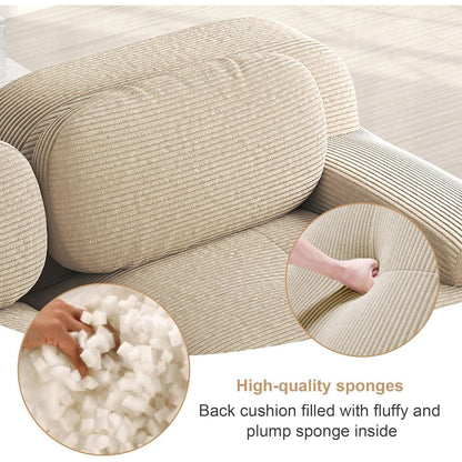 Modulares Cord Sofa 2-Sitzer mit Ottomane – Beige
