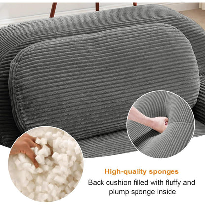 Modulares Cord Sofa 2-Sitzer mit Ottomane – Grau