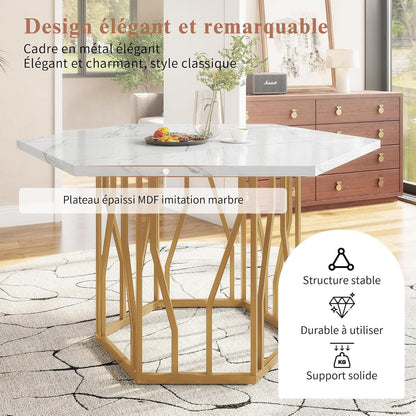Sechseckiger Esstisch Set Grün + Gold – 5-teilig, 115x100cm