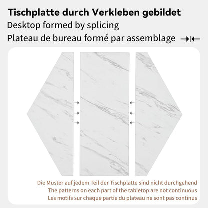 Sechseckiger Esstisch Set Grün + Gold – 5-teilig, 115x100cm