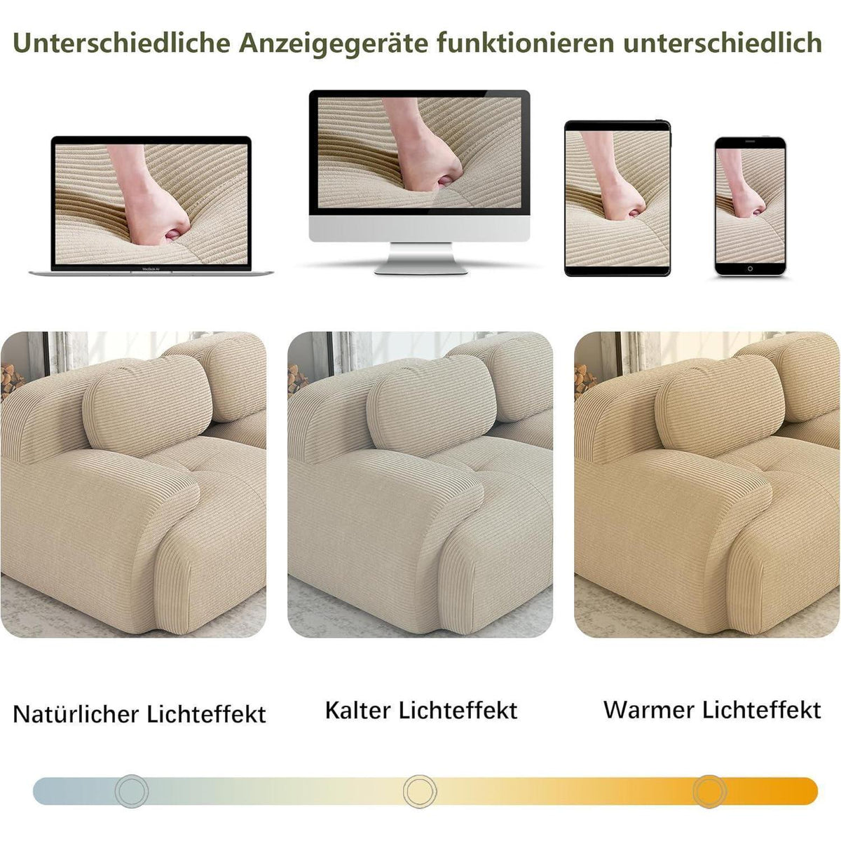 Modulares Cord Sofa 4-Sitzer mit Ottomane – Beige