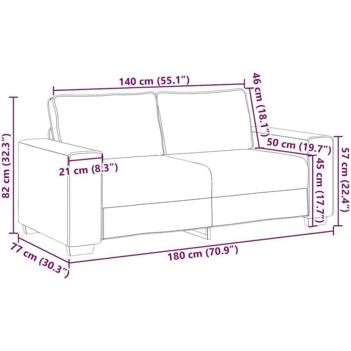 Bequemes 2-Sitzer Sofa im Modern-Stil, Creme 140cm