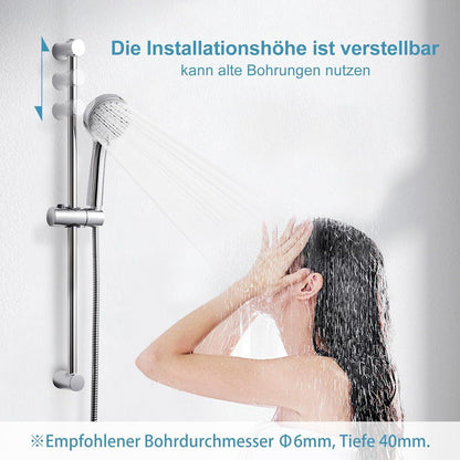 OFFO Duschset mit 3 Strahlarten & verstellbarer Höhe