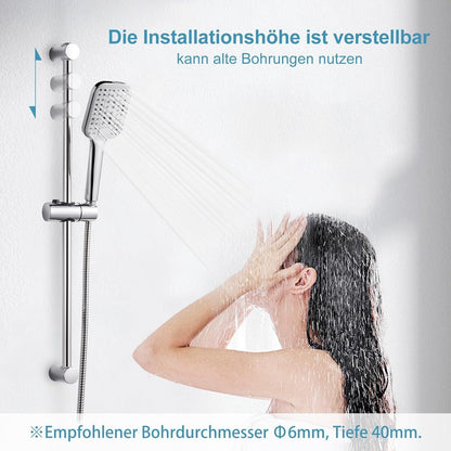 OFFO Duschset Chrom – 3 Strahlarten & Verstellbare Höhe