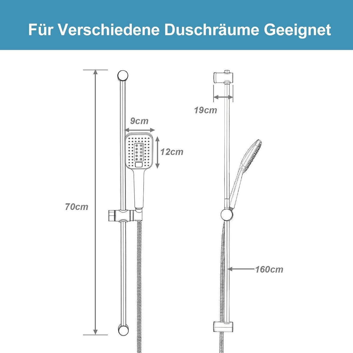 OFFO Duschset Chrom – 3 Strahlarten & Verstellbare Höhe