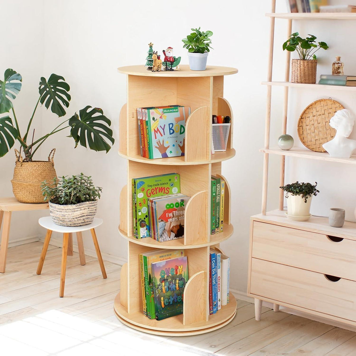 Drehbares Bücherregal 3 Ebenen – Schmal & Platzsparend