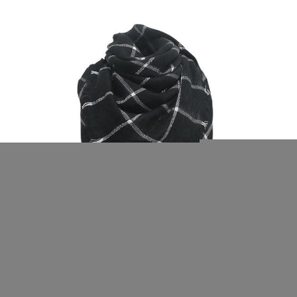 Damen Schal Imitation Kaschmir Kariert 140x140cm Schwarz