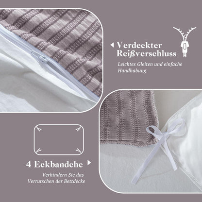 Bettwäsche-Set 135x200 Baumwolle Violett 4tlg. Jacquard & Stone Washed