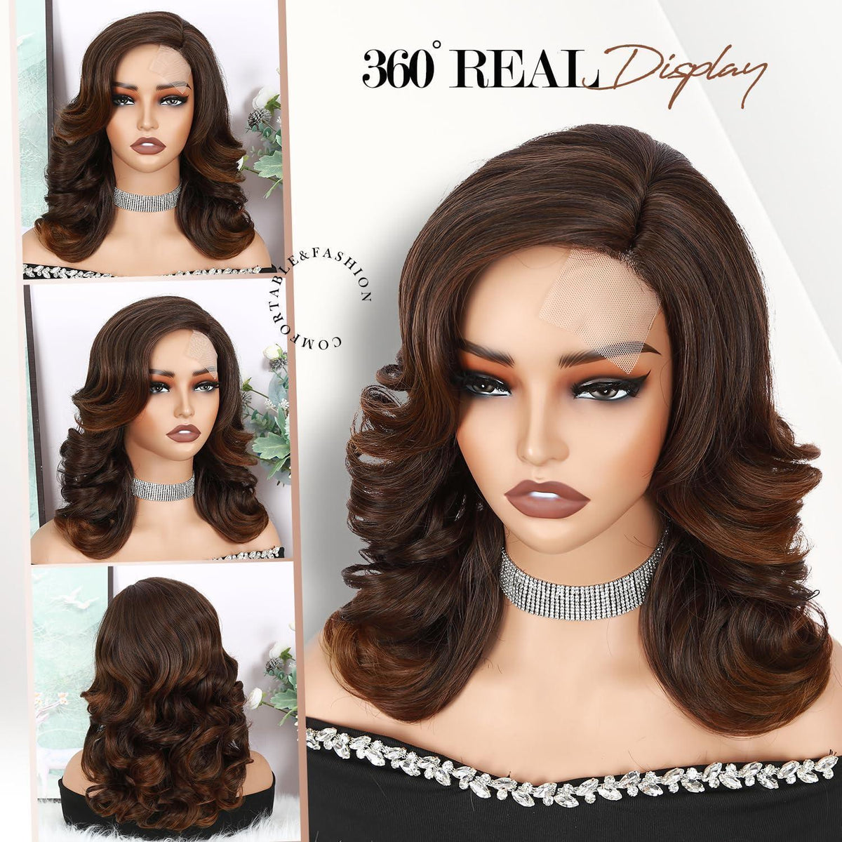WIGNEE Body Wave Perücke Braun Gemischt 4/30, 16 Zoll