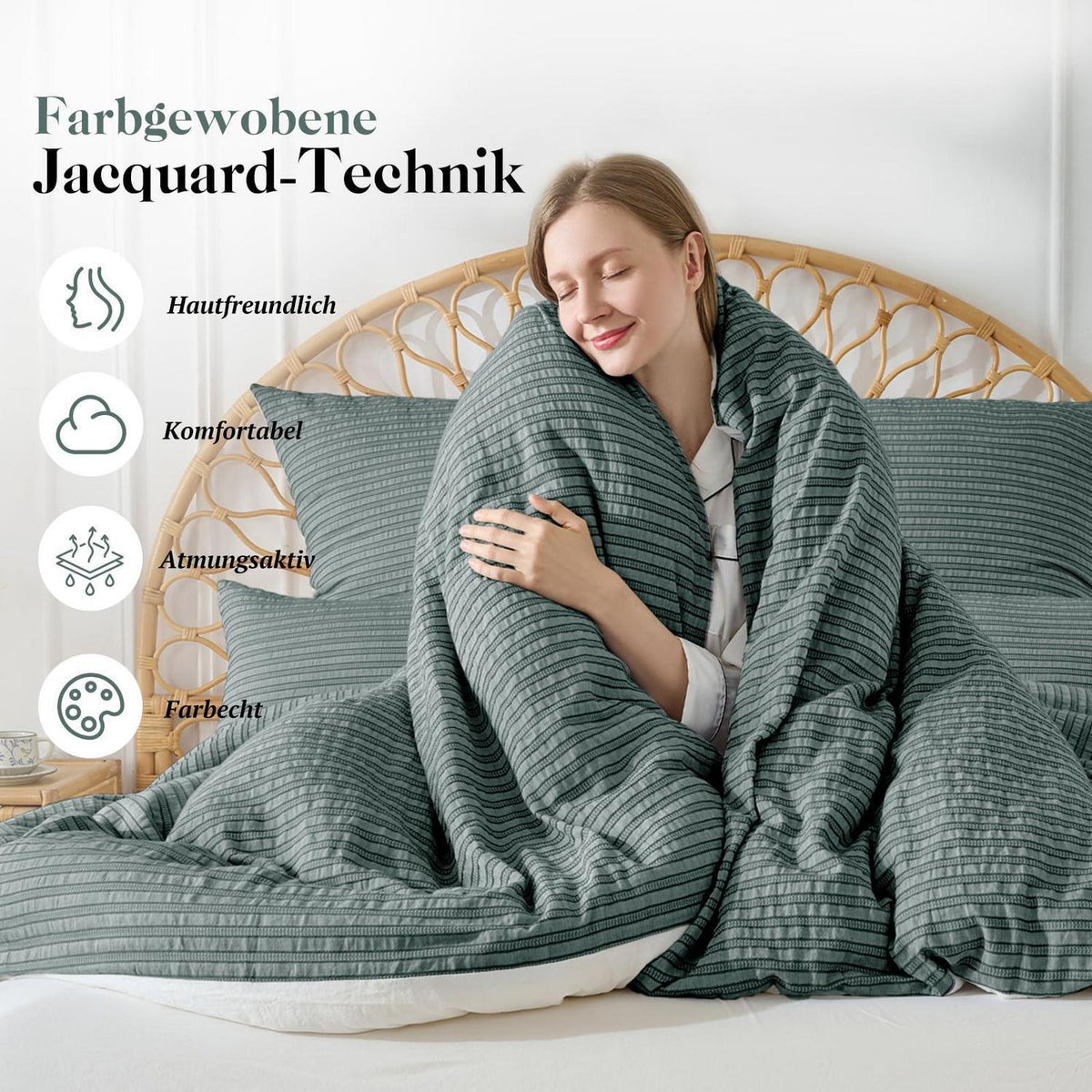 Bettwäsche-Set 135x200 Dunkelgrün, 4tlg. Baumwolle Jacquard