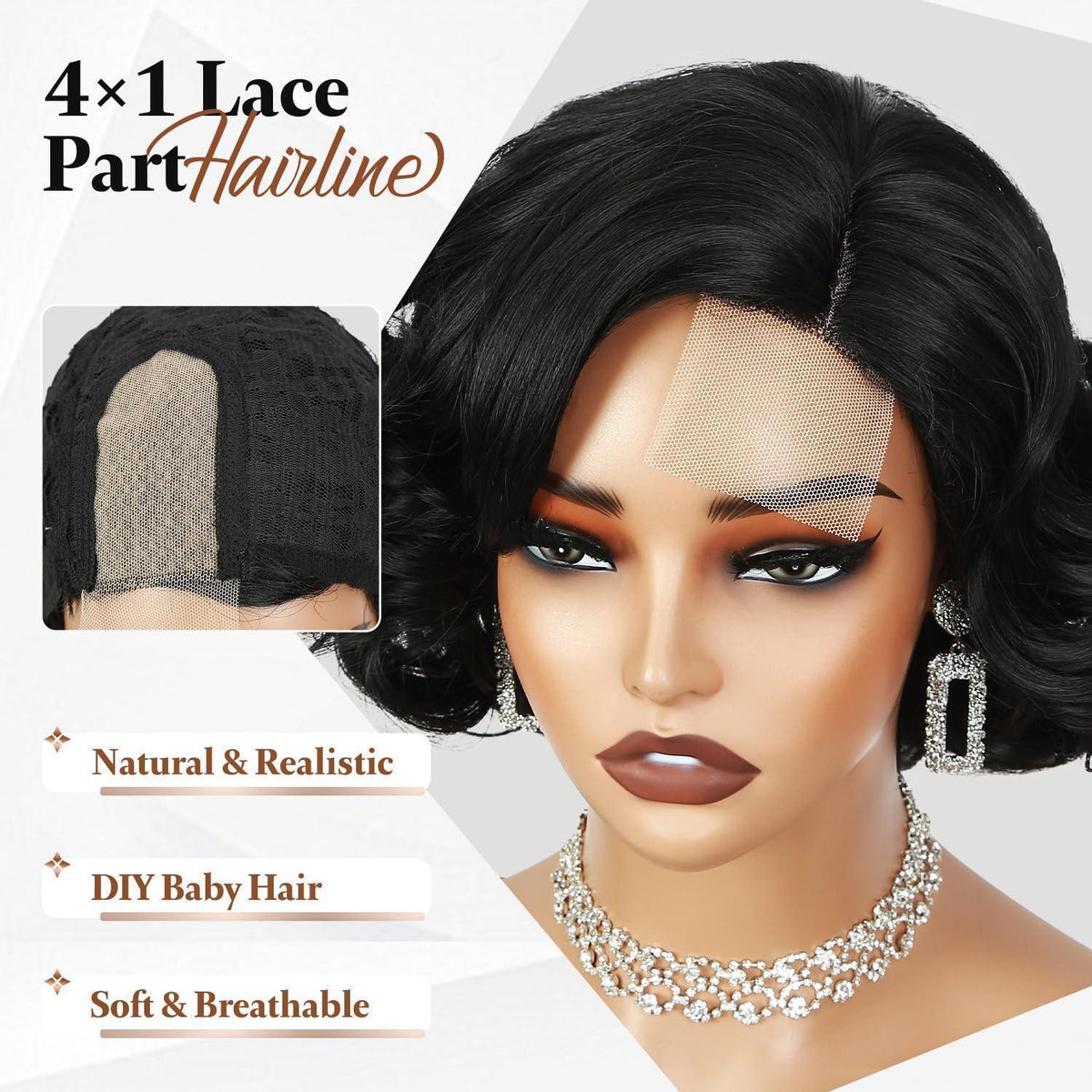 Kurze Lockige Perücke Schwarz 1B – Glueless Bob Perücke