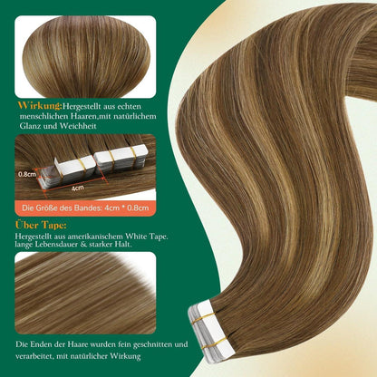 Echthaar Tape Extensions Braun Ombre 55cm – Natürliche Verlängerung