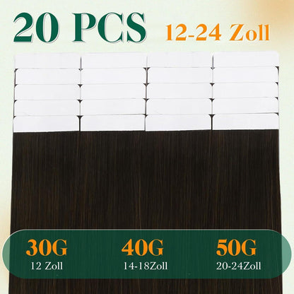 Echthaar Tape Extensions Braun Ombre 40cm - Natürliche Verlängerung