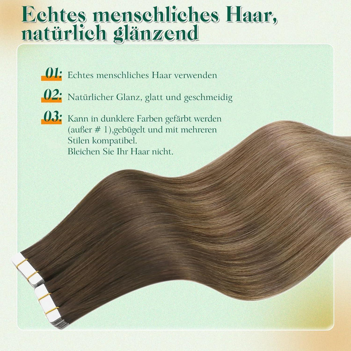 Echthaar Tape Extensions Braun Ombre 40cm - Natürliche Verlängerung