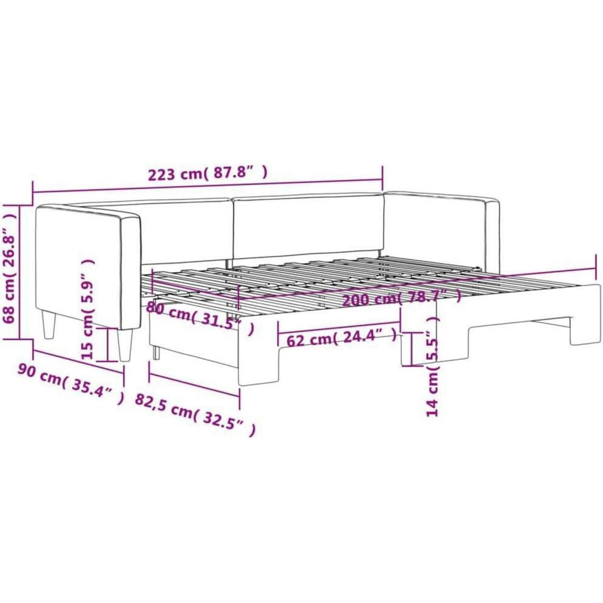 3-in-1 Schlafsofa 80x200 cm mit Bettkasten & Stauraum