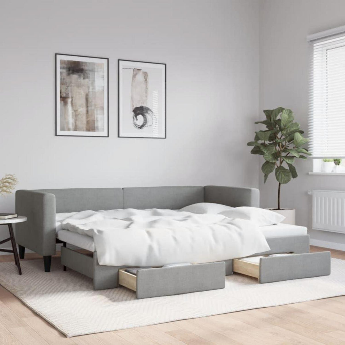 2-in-1 Schlafsofa mit Bettkasten & Schublade – Hellgrau 80x200 cm