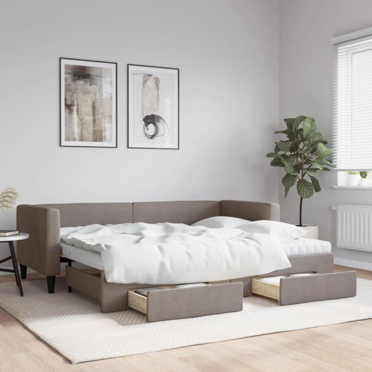2-Sitzer Schlafsofa mit Bettkasten & Schublade, Taupe 80x200 cm