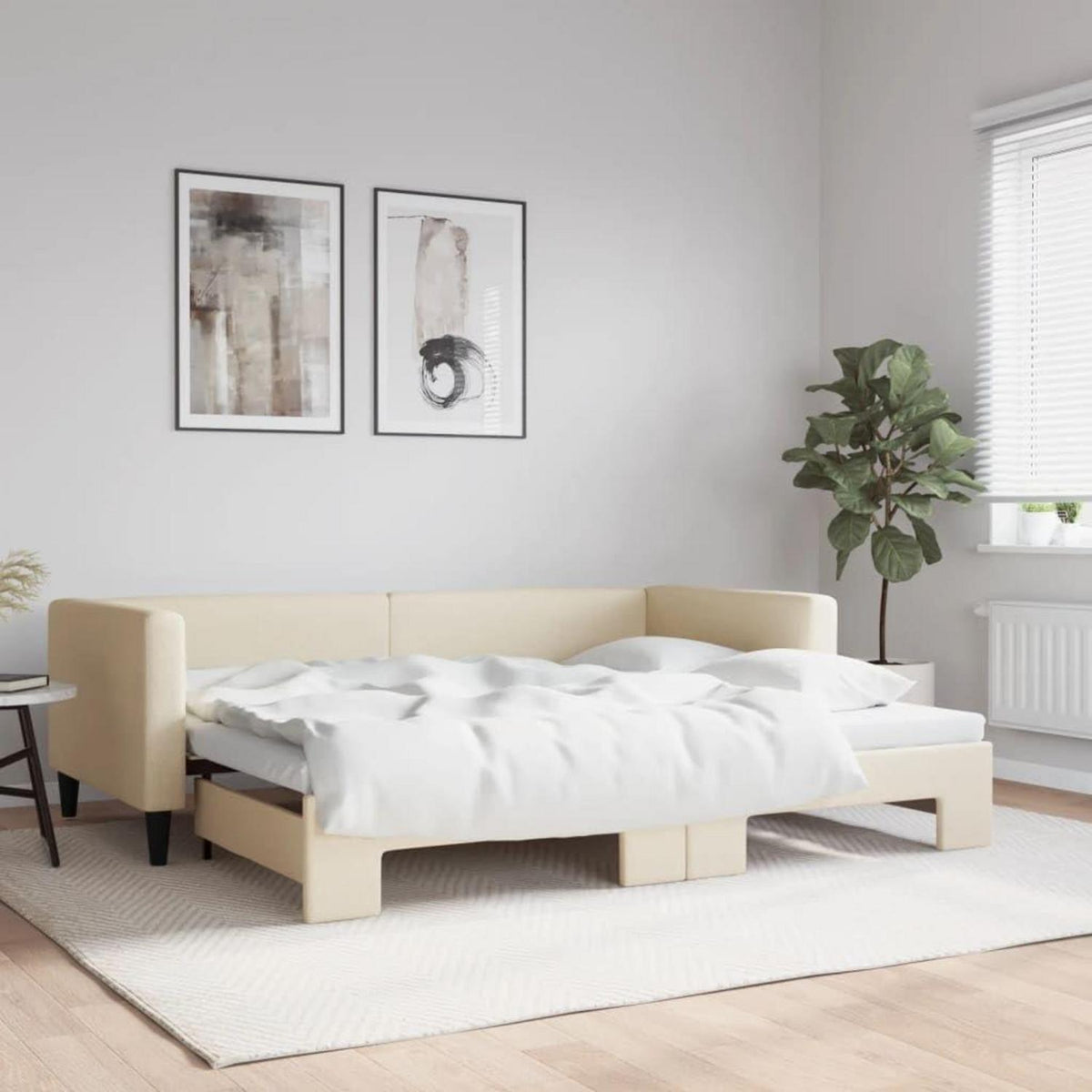 2-Sitzer Schlafsofa mit Bettkasten, 90x200 cm, Creme