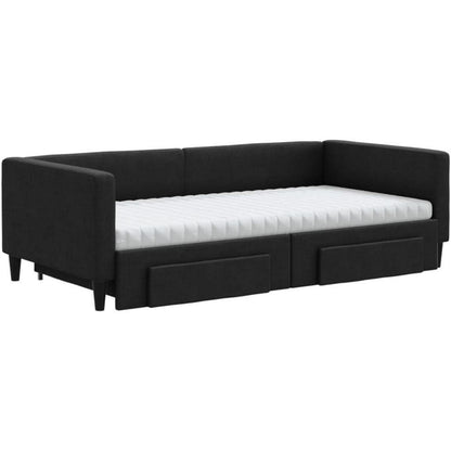Tagesbett ausziehbar mit Schubladen – 2-Sitzer Sofabett Schwarz 100x200 cm