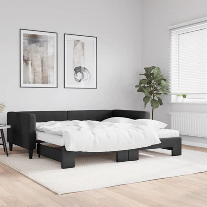Tagesbett ausziehbar mit Matratze – 2-Sitzer-Schlafsofa 100x200 cm Schwarz