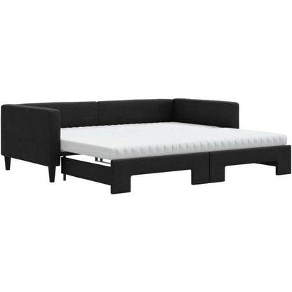 Tagesbett ausziehbar mit Matratze – 2-Sitzer-Schlafsofa 100x200 cm Schwarz