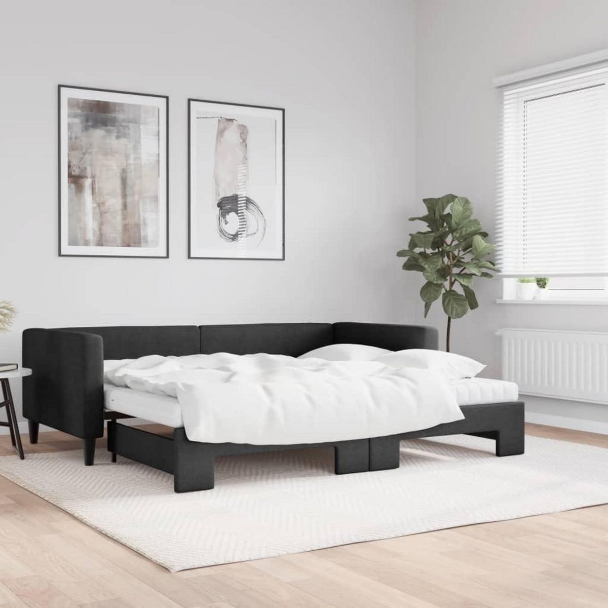 Tagesbett ausziehbar mit Matratze & Bettkasten – 90x190 cm Schwarz