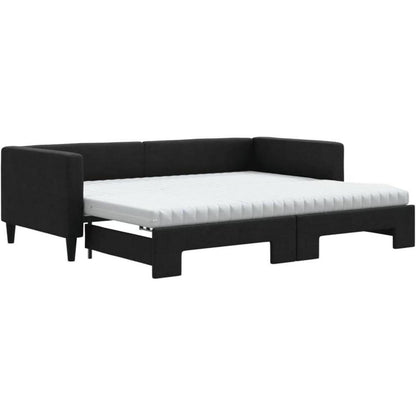 Tagesbett ausziehbar mit Matratze & Bettkasten – 90x190 cm Schwarz