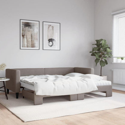 Tagesbett ausziehbar mit Matratze & Bettkasten – Taupe 80x200 cm