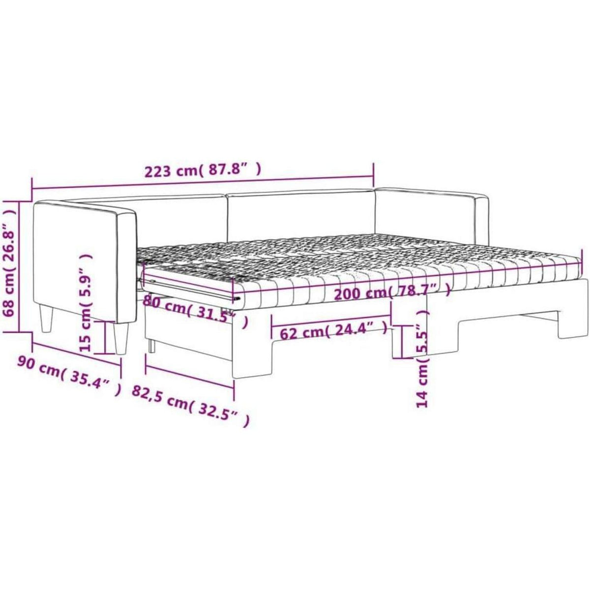 Tagesbett ausziehbar mit Matratze & Bettkasten – Taupe 80x200 cm