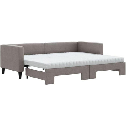 Tagesbett ausziehbar mit Matratze & Bettkasten – Taupe 80x200 cm