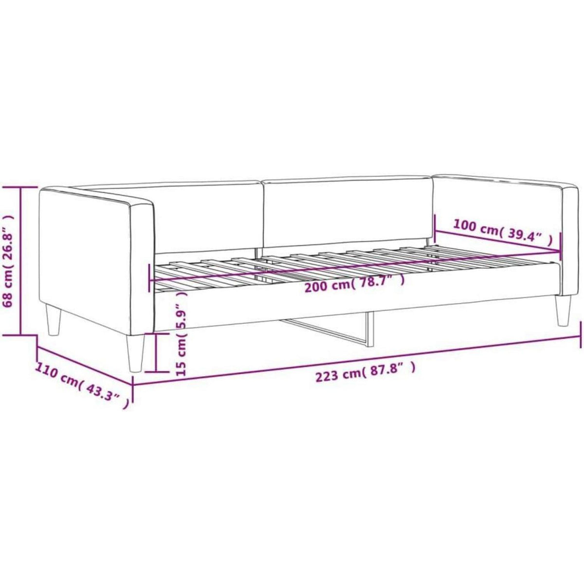 2-Sitzer Schlafsofa mit Stauraum & Bettfunktion 100x200 cm Schwarz